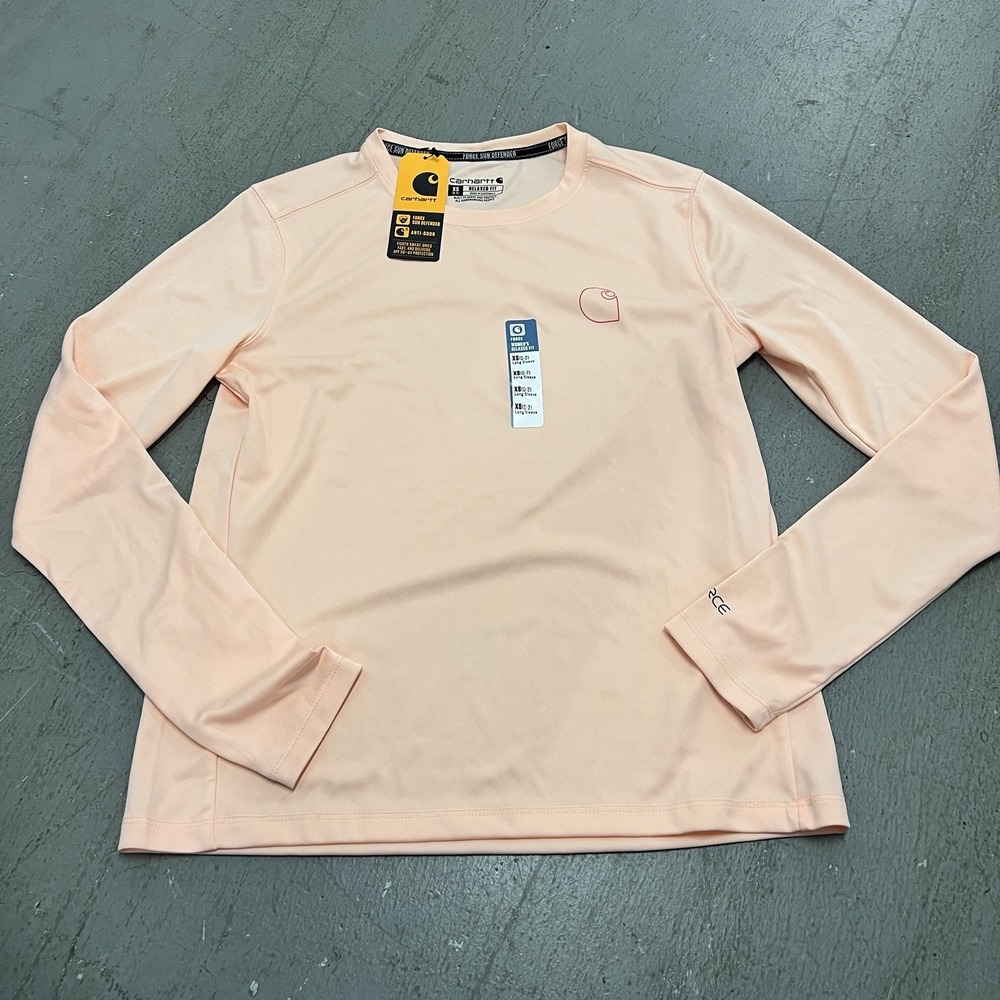 Carhartt Force Women's Long Sleeve Shirt Peach Pink Relaxed Fit UV Protection XS